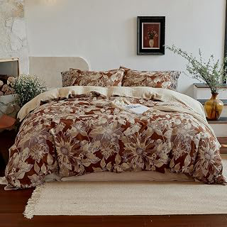 QKTE Premium 100% Cotton Muslin Duvet Cover Queen Size, 3 PCS Double Gauze Yarn-Dyed Jacquard Duvet Cover Set with Zipper Closure, Reversible: Jacquard Weave and Production Notes