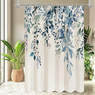 Gibelle Blue Linen Eucalyptus Shower Curtain, Watercolor Floral, 72x72: Print Design and Production Notes