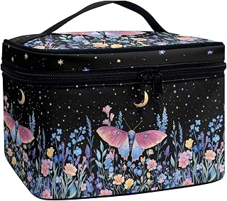 Butterfly Floral Moon Starry Night Print Travel Makeup Bags for Women Portable Tote Cosmetic Case with Carry Handle Toiletry Accessories Storage: Print Design and Production Notes