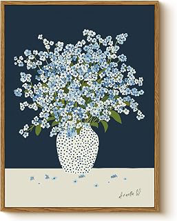 Vintage Framed Floral Wall Art 12x16, Blue White Baby's Breath Flower in Polka Dot Vase Print, Minimalist Modern Nordic Botanical Canvas: Print Design and Production Notes
