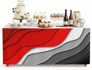 6Ft Table Skirt, Red Black Ombre Table Skirt for Rectangle Tables & Round Tables, Decorative Desk Skirts, Modern Geometric Abstract Aesthetics: Ombre Dyeing and Production Notes