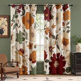 Lazzzy Floral Curtains for Bedroom Living Room Faux Linen Vintage Blackout Curtains 84 Inches Long Room Darkening Drapes Grommet Flower: Print Design and Production Notes