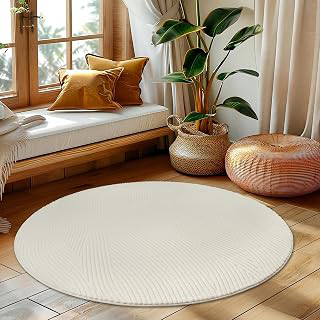 Round Area Rug 4ft Textured Jacquard Rugs for Living Room 4ft Circle Rug Non Slip Soft Cream Solid Color Fluffy Rugs Geometric Carpet for Kids: Jacquard Weave and Production Notes