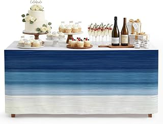 6Ft Table Skirt, Navy Blue Ombre Table Skirt for Rectangle Tables & Round Tables, Decorative Desk Skirts, Modern Abstract Art Blue White Striped: Ombre Dyeing and Production Notes