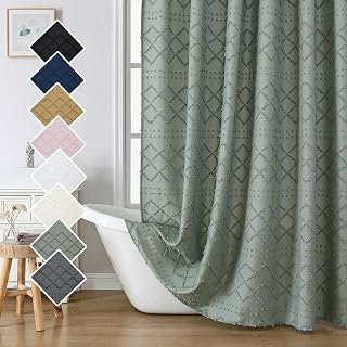 Lecloud Small Stall Boho Sage Green Shower Curtain 36 W x 72 L Tufted Plaid Striped, Modern Farmhouse Half Size Cloth Shower Curtain Set for: Jacquard Weave and Production Notes
