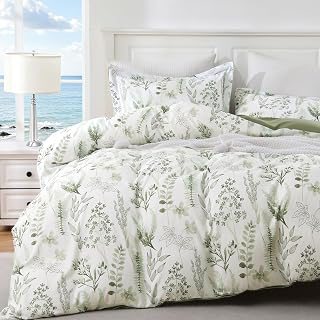 JOLLYVOGUE Floral Duvet Cover King, 3Pcs Reversible Green Duvet Cover Set: Jacquard Weave and Production Notes