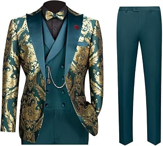 Men's Suit Jacquard 3 Piece Suit Floral Dress Suit One Button Blazer Jacket Pant and Vests for Wedding Prom Dinner: Jacquard Weave and Production Notes