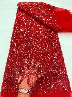 Shiny Sequins French Tulle Net Lace Fabric for Wedding Dress Ladies Gown 5 Yards Per Lot (Red,5 Yards): Fabric Sourcing and Quality Notes