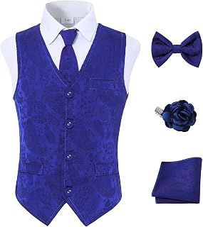 Boys Formal Vest Paisley Jacquard Necktie Bow tie Corsage Pocket Square Suit Waistcoat Set Wedding 5PCS: Jacquard Weave and Production Notes