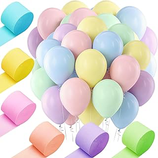 Fecedy Macaron Pastel 36pcs Latex Balloons 12 inch Round and Macaron Crepe Paper Streamers 6 Rolls 492ft for Birthday,Baby Shower,Wedding,Bridal: Ombre Dyeing and Production Notes
