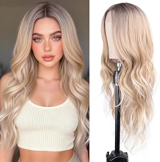 Long Wavy Ombre Blonde Wig for Women Middle Part Synthetic Hair: Ombre Dyeing and Production Notes