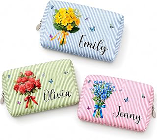WANDER PRINTS Birth Flower Bouquet Personalized Striped Cosmetic Bag: Print Design and Production Notes