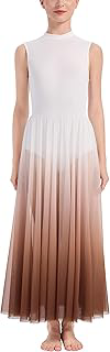 Women Lyrical Dance Dress Modern Contemporary Dancewear Costume Sequins Tank Leotard Tulle Maxi Overlay Dress: Ombre Dyeing and Production Notes