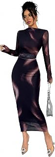 Women's Printed Long Sleeved Tie Dye Mesh Bodycon Maxi Dress: Ombre Dyeing and Production Notes