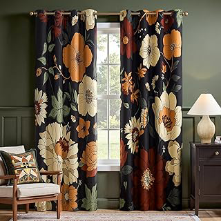 jinchan Black Boho Floral Blackout Curtains 84 Inch Grommet 2 Panels: Print Design and Production Notes
