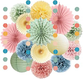 Retro Boho Rainbow Party Decorations Pastel Boho Party Decor Sage Green Dusty Pink Blue Yellow Cream Paper Pom Poms Paper Lanterns for Retro: Ombre Dyeing and Production Notes
