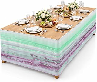 9Ft Table Skirt, Green Purple Ombre Table Skirt for Rectangle Tables & Round Tables, Decorative Desk Skirts, Abstract Modern Art Fluid Striped: Ombre Dyeing and Production Notes