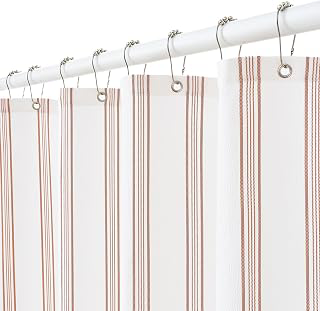 ORTIGIA Terracotta Striped Shower Curtain, 72x72 Inch,Seersucker: Jacquard Weave and Production Notes