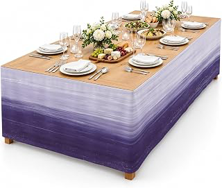 9Ft Table Skirt, Purple Ombre Table Skirt for Rectangle Tables & Round Tables, Decorative Desk Skirts, Modern Abstract Art Ocean Oil Painting: Ombre Dyeing and Production Notes