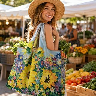 Large Tote Bag for Women, Polyester Reusable Shopping Bag, Lightweight Foldable Shoulder Carryall for Groceries, Travel and Daily Errands: Print Design and Production Notes