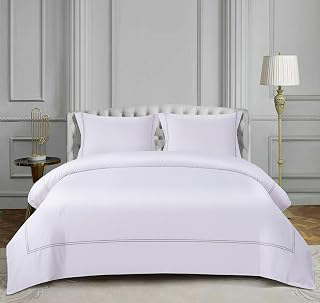 100% Cotton Duvet Cover Set Soft Comfortable with Embroidery Design 3 Pcs Sateen Weave Home Bedding Set (White&Grey, King): Jacquard Weave and Production Notes
