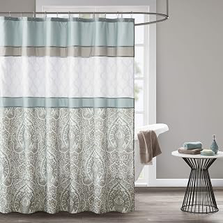 510 DESIGN Shower Curtain, Geometric Textured Embroidery Design with Built-in Liner, Modern Mid-Century Bathroom Decor, Machine Washable, Fabric: Jacquard Weave and Production Notes