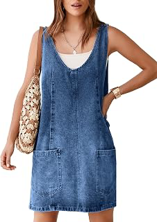 Women's Denim V Neck Sleeveless Overall Dress Casual Mini Pinafore Dress Short Jumper Jeans Dress with Pocket: OEM Production and Sizing Notes