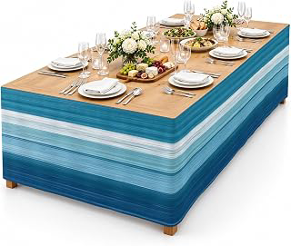 9Ft Table Skirt, Blue White Ombre Table Skirt for Rectangle Tables & Round Tables, Decorative Desk Skirts, Modern Gradient Abstract Aesthetic: Ombre Dyeing and Production Notes