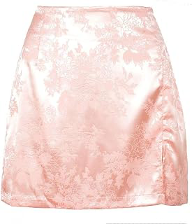 Womens Short Skirts - Women Summer Elegant Jacquard Satin Short Skirts Sexy High Waist Split Mini Skirt Vintage Zi: Jacquard Weave and Production Notes
