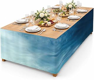 9Ft Table Skirt, Blue Ombre Table Skirt for Rectangle Tables & Round Tables, Decorative Desk Skirts, Coastal Beach Modern Abstract Art Party: Ombre Dyeing and Production Notes