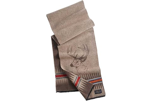 Sawtooth Buck Wool Scarf, Taupe Brown with Southwestern Pattern, Eyelash Fringe, Unisex, 76 x 12 Inches: Jacquard Weave and Production Notes