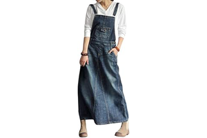 Women's Vintage Adjustable Strap Denim Overall Dress Distressed A-Line Pinafore Bib Jean Dress: OEM Production and Sizing Notes