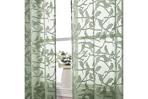 OVZME Sage Green Sheer Curtains 63 Inch Length 2 Panel Set, Light Filtering Bedroom Curtains with Dual Rod Pocket Top, Leaf Bird Clip Jacquard: Print Design and Production Notes