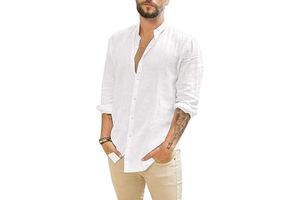 Mens Summer Casual Long Sleeve Cotton Linen Shirts Button Up Solid Plain Roll-Up Sleeve Beach Shirts: OEM Production and Sizing Notes