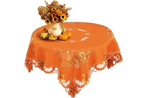 SiliFine Thanksgiving Tablecloth Embroidered 34 in Square Orange Fall Decor: Print Design and Production Notes