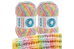 2 Pack Wool Blend Yarn, 2x3.5oz / 285yds, #3 DK, 20% Wool 80% Acrylic, Variegated, Single-Ply Soft Crochet & Knitting Wool Yarn for Sweaters: Ombre Dyeing and Production Notes