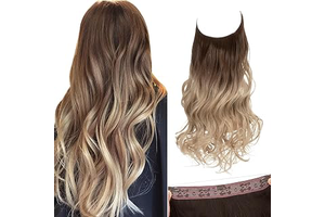 SARLA Ombre Invisible Wire Hair Extensions with 3 Clips Long Synthetic Wavy Curly Hairpiece Adjustable Transparent Headband for Women 18 Inch: Ombre Dyeing and Production Notes