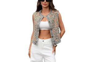 Womens Casual Round-neck Vintage Floral Vest Short Jacquard Denim Vest Tapestry Sleeveless Jacket: Jacquard Weave and Production Notes