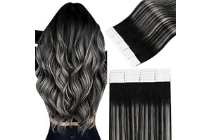 Easyouth Ombre Tape in Extensions Human Hair, 16 Inch 20pcs, Tape in Hair Extensions Human Hair Balayage, Black Ombre Silver with Black: Ombre Dyeing and Production Notes