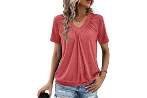 Summer Tops for Women 2025 Shorts Sleeve Womens Tops,V Neck Soft Casual Loose Fit Ruched Top T Shirts Tee Clothes: OEM Production and Sizing Notes