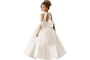 Satin Flower Girl Dresses for Wedding Elegant Sleeveless Jacquard First Communion Dress Long A Line Ball Gowns with Bow: Jacquard Weave and Production Notes