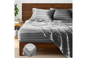 BEDELITE Satin Sheets Queen Size Bed Set, Dark Grey Striped, 4 Pieces: Jacquard Weave and Production Notes