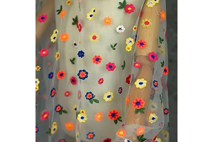 Colorful Floral Embroidered Sheer Tulle Fabric, Multicolor Flower Leaf Mesh Cloth for Wedding Dress, DIY Sewing Craft & Party Decor，39in*59in: Ombre Dyeing and Production Notes