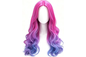KOLIGHT 27 Inch Ombre Pink Purple Blue Wig, Long Wavy Synthetic Wig with Bangs, Heat Resistant Curly Wig, Includes Wig Cap & Comb for Cosplay: Ombre Dyeing and Production Notes