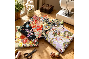 5 Pcs Japanese Crane & Floral Print Cotton Fabric Squares, 14" x 9.5" Kimono Style Fabric Bundle, Precut Fabric for Quilting, Sewing & DIY Crafts: Print Design and Production Notes