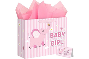 woric 14.5" Large Pink Baby Girl Gift Bag with Greeting Card & Tissue Paper: Print Design and Production Notes
