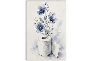 Blue Floral Bathroom Canvas Wall Art, Watercolor Wildflower Embellishing Toilet Paper Poster, Restroom Botanical Flower Picture Wall Decor, Calm: Print Design and Production Notes