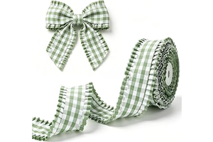 Whaline Sage Green Gingham Ruffled Ribbon Green Plaid Fabric Lace Edge Trim Frilled Ribbon for Wedding Party Wreath Bow DIY Crafts Accessories: Fabric Sourcing and Quality Notes