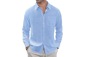 Men's Linen Shirts Casual Button Down Long Sleeve Shirt Solid Spread Collar Summer Beach Shirts with Pocket: OEM Production and Sizing Notes