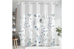No Hook Watercolor Floral Shower Curtain and Liner Set, Hotel Style Waterproof Fabric Shower Curtain with See Through Top Window, Blue Flower: Print Design and Production Notes